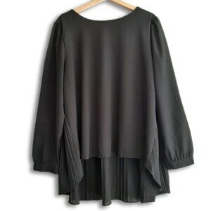 ZANZEA \ High-Low Hem Pleated Back Semi-Sheer Light Flowy Blouse Top Black Sz 16